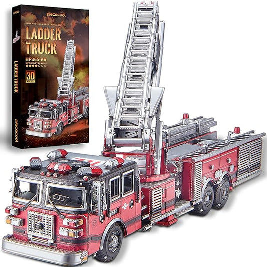 Piececool 3D Metal Puzzles for Adults, Ladder Truck Fire Engine Model Kits Building, Challenge to Assemble DIY Craft Kits, Best Birthday Christams Gifts - 354 Pcs