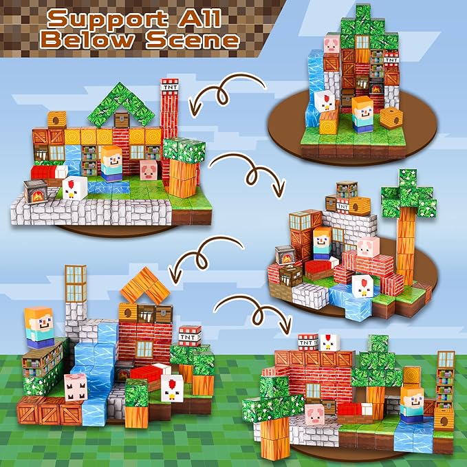 Magnetic Blocks-100PCS Grassland Building Blocks Set, Kids Classroom Sensory Toy, STEM Learning, Construction Stacking Toy for Kids 3+ Boys & Girls