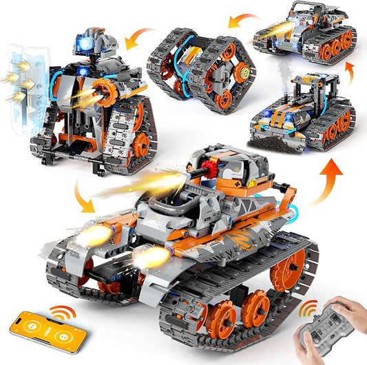 5-in-1 STEM Building Set Toys for Kids Remote & App Controlled Construction Robot/Car/Tank/Bulldozer/Tracked Racer Coding Kit for Boys Girls Age 6 7 8-12+ Year Old (552 Pcs)