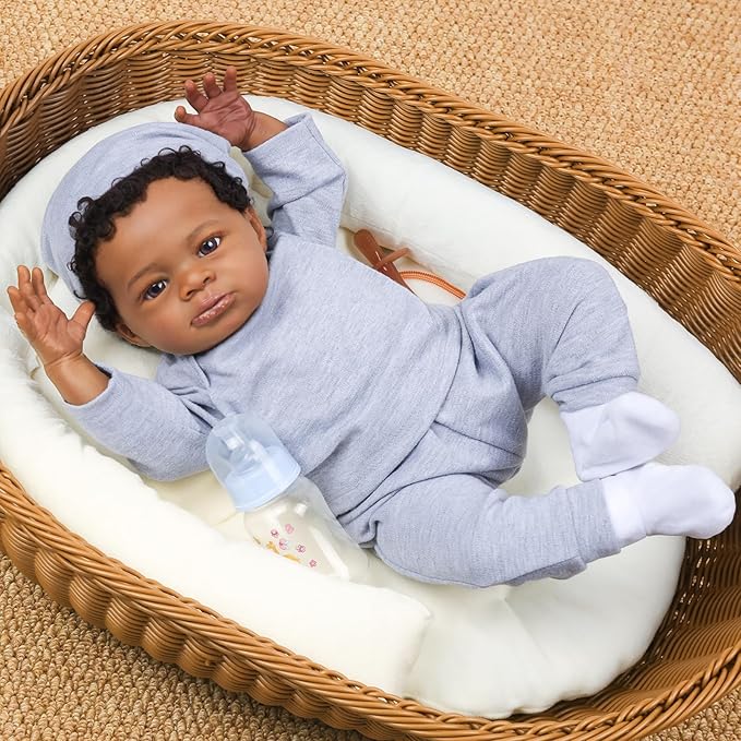 WOOROY Realistic Reborn Baby Dolls Black Boy, 20 Inch African American Newborn Boy Doll, Lifelike Weighted Soft Body, Christmas Birthday Gift for Kids Age 3 +
