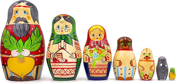 MATRYOSHKA&HANDICRAFT Matryoshkas Russian Nesting Dolls Folk Fairy Tale About Turnip Set 7 pcs