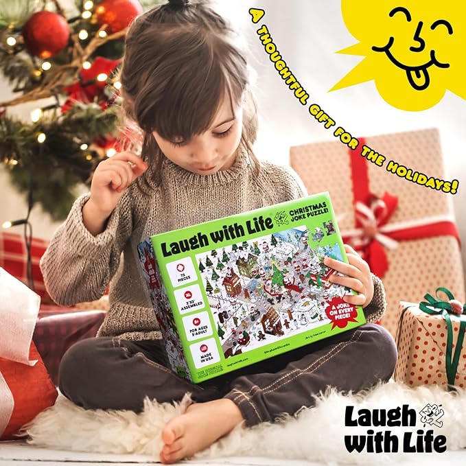 72 Piece Christmas-Themed Joke Floor Puzzle for Kids – Fun Holiday Puzzle with Family-Friendly Jokes on Each Piece – Made in USA – Perfect for Ages 6+, XL Puzzle Size Assembled 24" x 36"