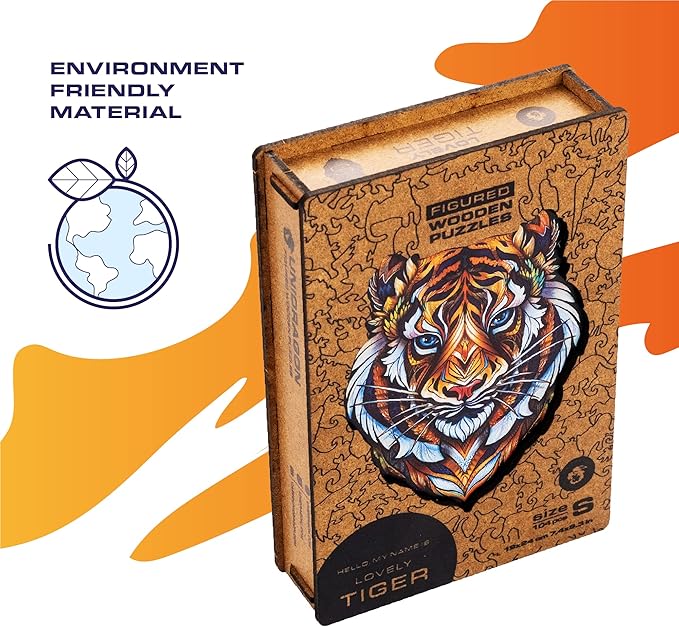 UNIDRAGON Original Wooden Jigsaw Puzzles - Lovely Tiger, 104 Pieces, Small 7.4"x9.3", Beautiful Gift Package, Unique Shape Best Gift for Adults and Kids