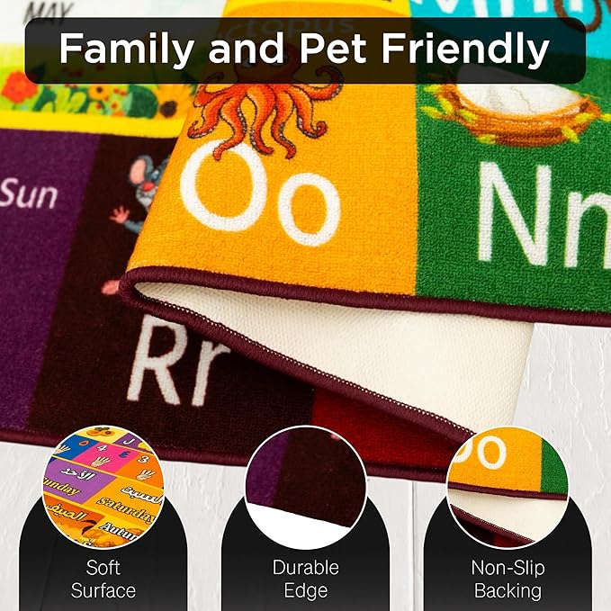 Educational Kids Rug – 78"x60" Foldable ABC Play Mat for Floor, Soft Non-Slip Baby Mat for Playroom, Nursery, Classroom