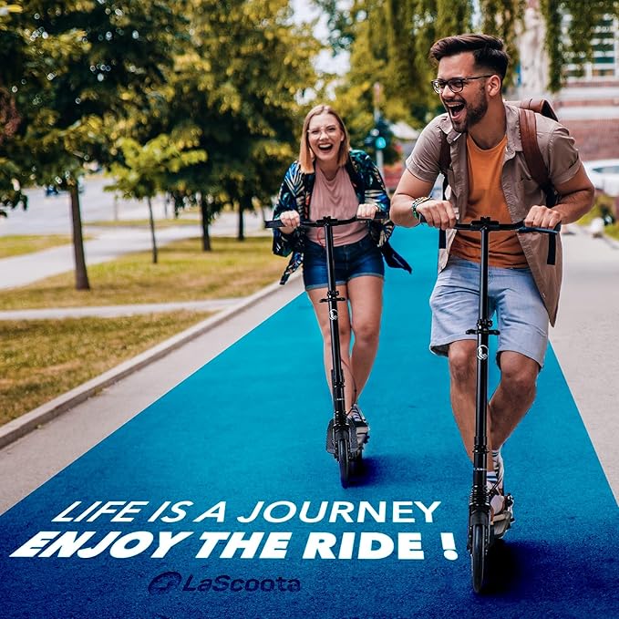 LaScoota Kick Scooter for Kids Ages 6+, Teens & Adults, Large 8" Sturdy Urethane Wheels. Adjustable Handlebar, Lightweight, Foldable, 220lbs Max Load