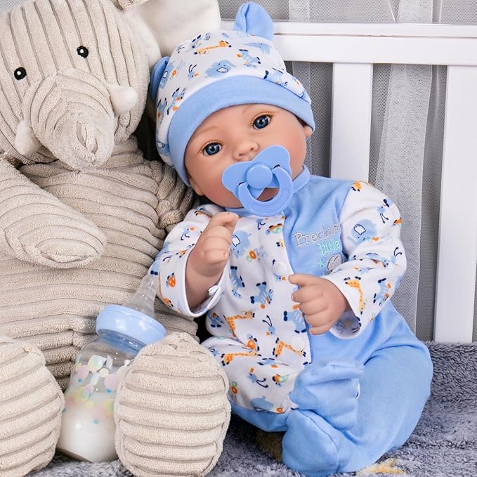 Aori Reborn Baby Dolls Boy - 18'' Realistic Newborn Baby Doll with Blue Feeding Set & Birth Certificate - Lifelike Weighted Body for Role Play, Gift for Kids Ages 3+