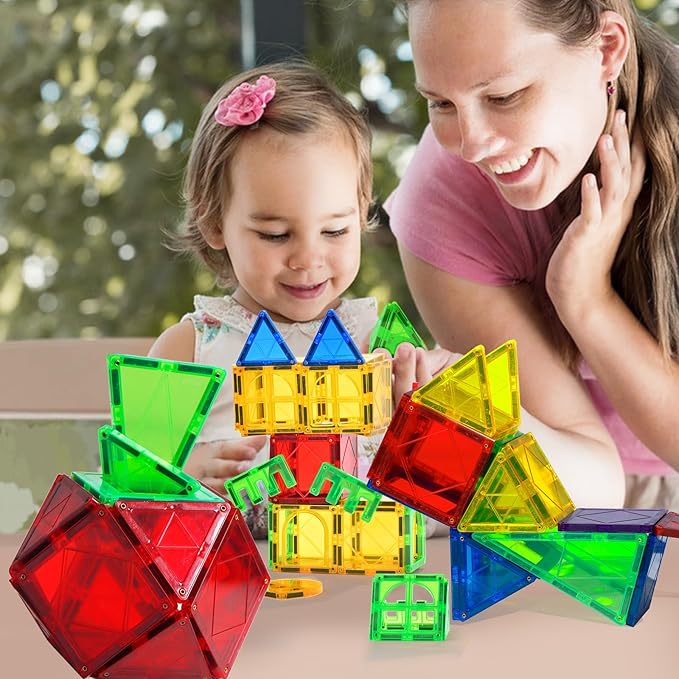 Magnetic Tiles Toys for Kids Preschool Learning, Magnetic Blocks Sensory Montessori Toys Set All Pieces with Magnets, Ideal STEM Educational Construction Gifts for 3+ Year Old Boys and Girls 32PCS