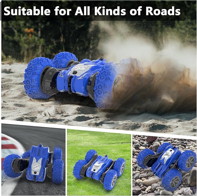 Remote Control Car, RC Stunt Double Sided 360° Rolling Rotating Rotation Cars, High Speed Off Road Racing Truck for 6 7 8-12 Year Old Boy Kids Toy (Blue)
