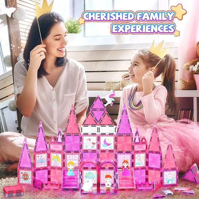 Magnetic Tiles, 101PCS Magnetic Blocks with Cars, Princess Magnet Building Tiles Construction Sets, Castle Magnet Blocks STEM Toys for Girls Kids Toddlers Ages 3 4 5 6 7 8 9+ Year Old
