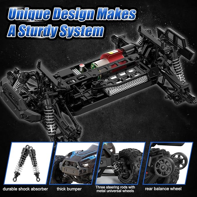1:14 All Terrain RC Cars, 50 KPH High Speed 4WD RC Truck with 60 Mins Runtime, Fast Remote Control Car with 2S 2000 mAh Rechargeable Batteries, Off Road RC Cars for Adults and Teen Boy Gifts