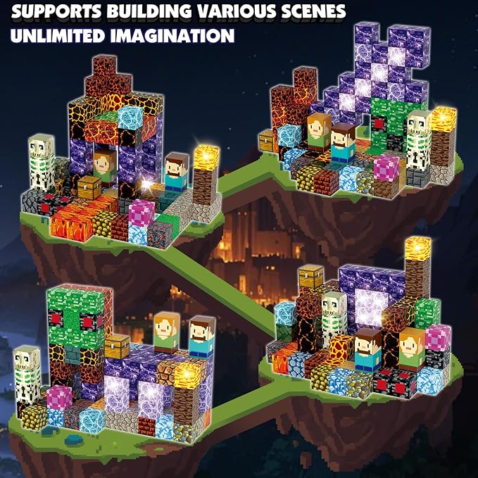 Magnetic Blocks Building Toys Set,1 inch Light Up Magnetic Building Block, 3D Sword Magnet Cubes STEM Sensory Construction Toys for Toddler 3+