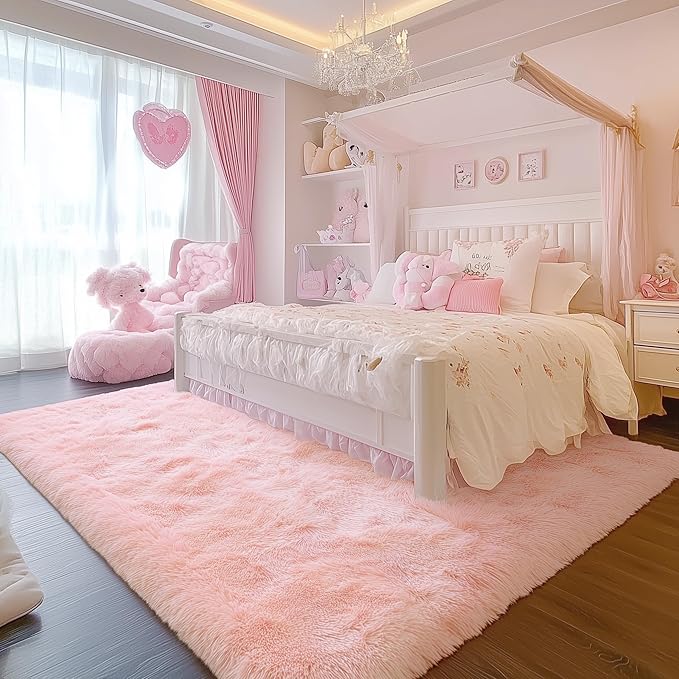 PAGISOFE Pink Fluffy Shag Machine Washable Area Rugs for Bedroom Girls 5x7,Soft Fuzzy Rugs for Living Room,Pastel Carpet Nursery Floor Kids Room Dorm Rug,Plush Soft Kids Rug for Room Decor Aesthetic