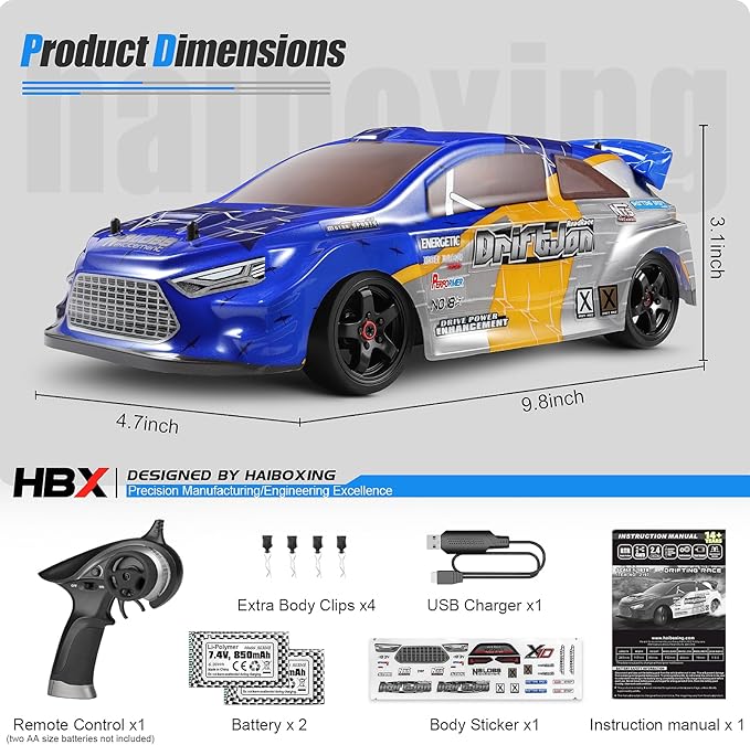 HAIBOXING 2197 RC Drift Cars 1/18 Scale High Speed Performance with Gyro, 2.4GHz Remote Control Cars 28 KM/H RTR for Kids and Adults, Electric Powered 4WD RC Rally Car with 2 Rechargeable Batteries