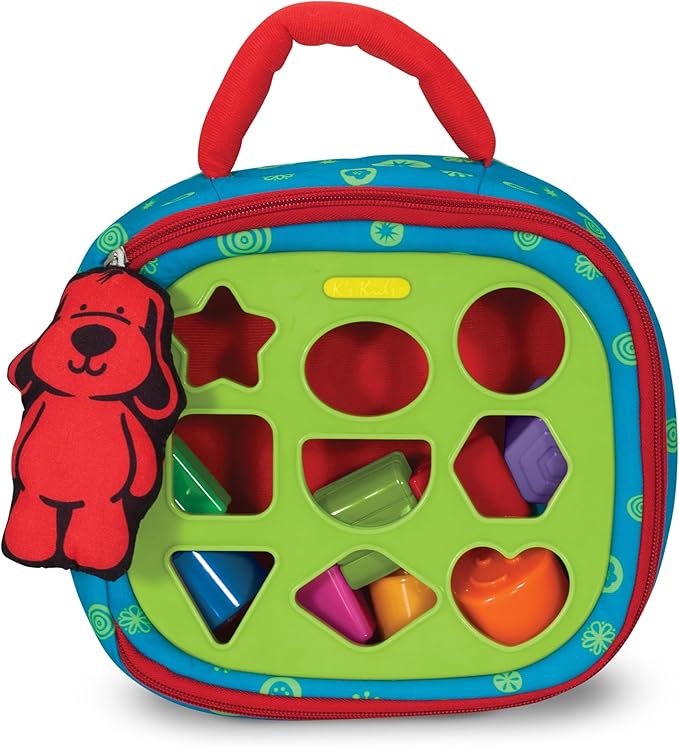 Melissa & Doug K's Kids Take-Along Shape Sorter Baby Toy with 2-Sided Activity Bag and 9 Textured Shape Blocks