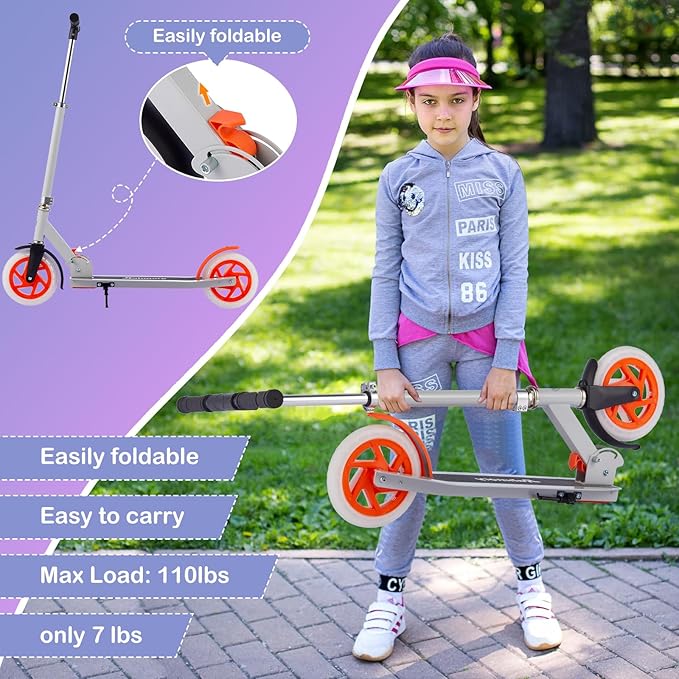 Kick Scooter for Ages 8-12,Kid, Teens. Max Load 165 LBS. Foldable, Lightweight, with Light Wheels, Teen and Adults, 3 Adjustable Levels.