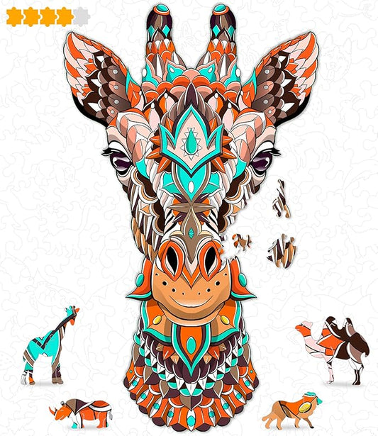 Animal Wooden Jigsaw Puzzles for Kids (12+ Years) Adult, Teens, Family; Animal Majestic Shaped Natural Wood Puzzle, Expert Level, 6.3x12 in. (16x30 cm), 80 pcs, S - Size – Giraffe