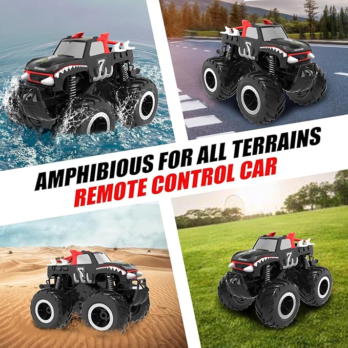 1/16 Remote Control Monster Truck : 4x4 Off Road Waterproof Rc Jeep Combines Amphibious and All Terrain Traversal, Birthday Gift for Boys & Girl Ages 6-12 (Red Pickup)