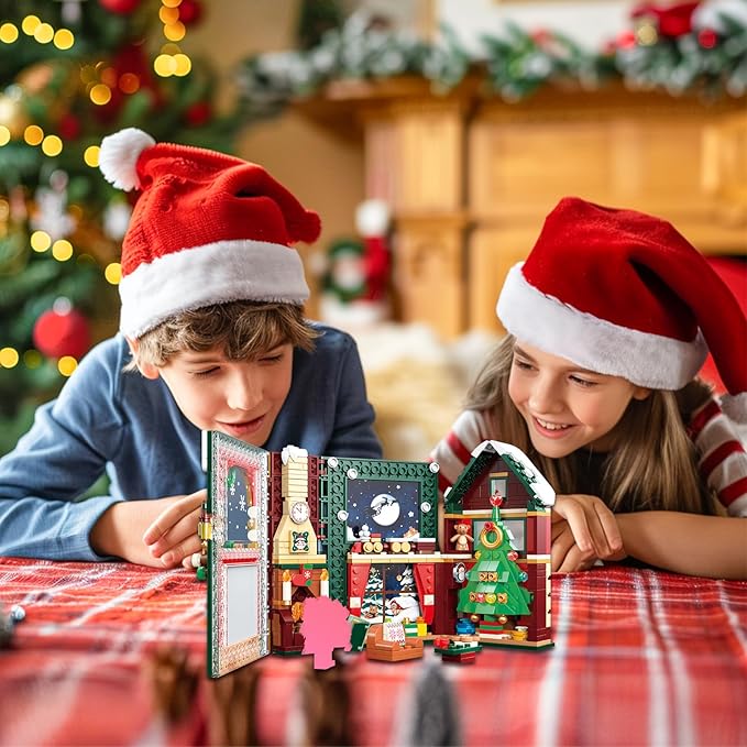 Christmas Expandable Fairytale Books Toys Building Blocks Sets. Christmas Trees, Trains, Fireplaces for Sons, Grandchildren, Nieces, Building Toys for Christmas, Birthday, New Year Gifts-526 PCS