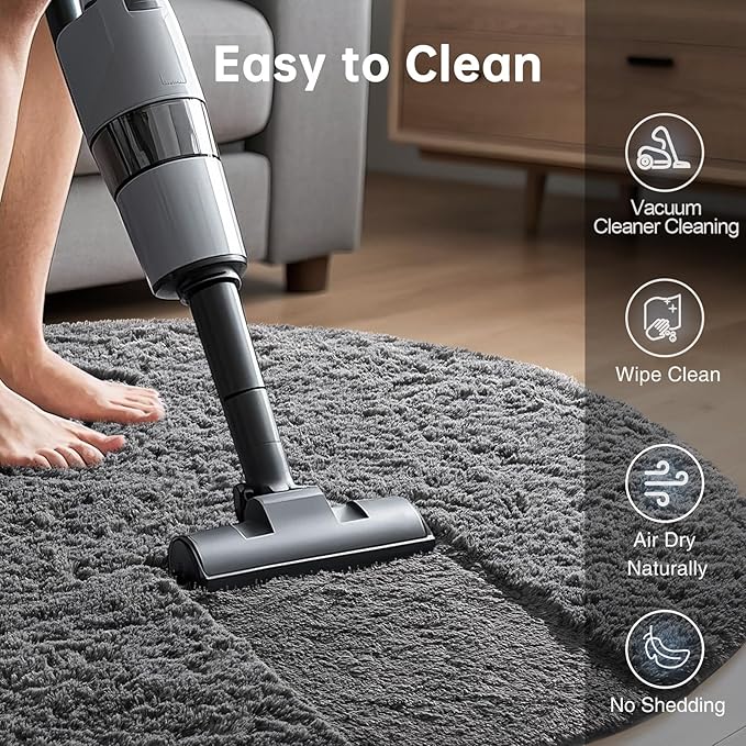 Ophanie Round Rug 4Ft Grey Circle Area Rug, Fluffy Fuzzy Bedroom Carpet, Plush Soft Shaggy Indoor Floor Gray Living Room Rugs for Kids Home Decor Aesthetic, Nursery