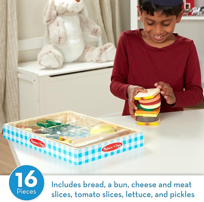 Melissa & Doug Wooden Sandwich-Making Pretend Play Food Set