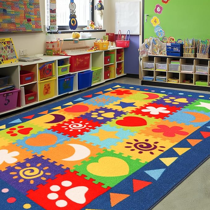 Classroom Rugs, Preschool Rugs for Classroom Elementary, School Learning Seat Area Rug, Non-Slip Educational Classroom Carpet, Washable Kids Rugs for Playroom Nursery (Style 1, 13'x 7'5")