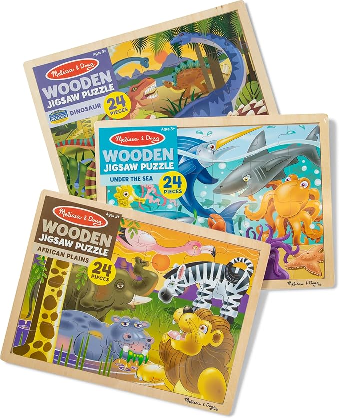 Melissa & Doug Jigsaw Puzzle Bundle (Dinosaur,Safari and Ocean) - Animal Puzzles, Wooden Jigsaw Puzzles For Kids Ages 3+