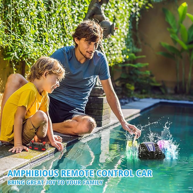 Amphibious RC Car with Gesture Control & LED Lights - Waterproof All-Terrain Vehicle for Kids 6-12, Perfect Outdoor Toy for Land & Water, for Ages 6-12