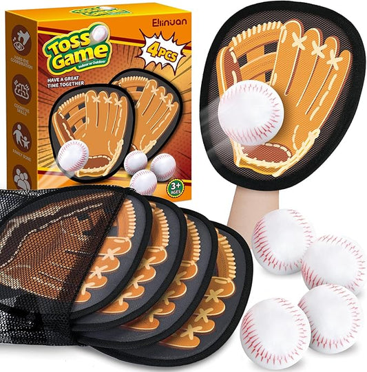 4 Pack Catch Ball Game Set, Outdoor Games for Kids Ages 4-8-12, Kid Baseball Training Glove, Summer Outdoor Toys Pool Beach Backyard Lawn Games for Toddlers Kids Family, Fun Ideal Gifts