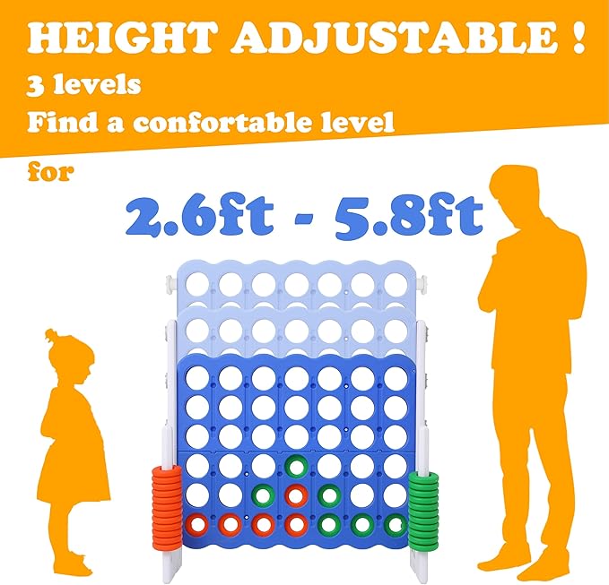 SDADI Jumbo 4 in a Row Game, 4-to-Score Giant Game Set with Adjustable Height (2.5-3.5 FT) for Kids & Adults, Indoor/Outdoor Connect Game with Quick-Release Slider, Perfect for Family and Party Games
