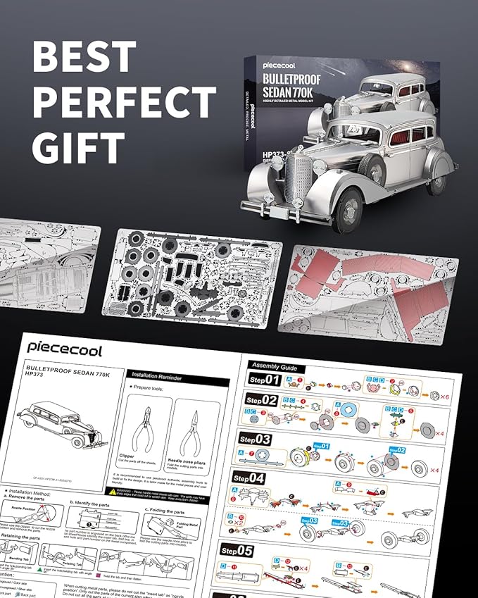 Piececool 3D Puzzles for Adults, Bulletproof Sedan 770k Metal Model Kits, Car Building Kit DIY Puzzle Set, Christams Gifts -154 Pcs