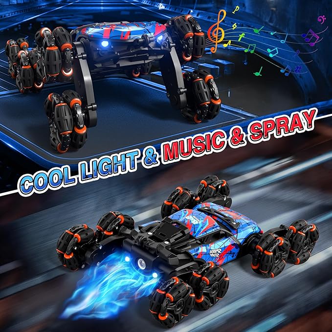 Sunrad 8WD Gesture Sensing RC Stunt Car with Spray & Light & Music for Kids Age 6-8-13, Spider Hand Remote Control Car 2.4Ghz Double-Sided Climbing Drift RC Car Toys Birthday Gift for Boys