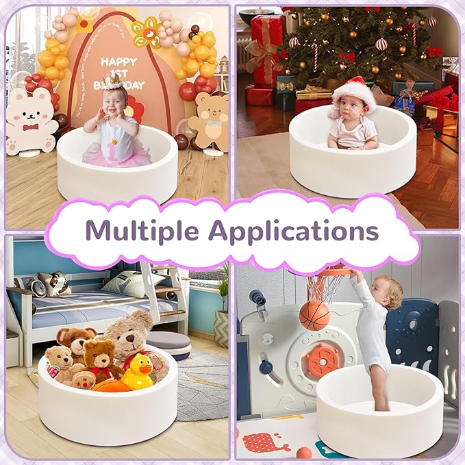 Baby Ball Pit 27.6" Soft Round Memory Foam Ball Pits NOT Included Balls Indoor Outdoor Playpen for Babies Toddlers Kids Great Gift for Girls Boys, White