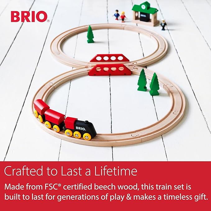 BRIO Classic Figure 8 Set - 22-Piece FSC-Certified Wood Train Set & Accessories - Includes Train, Depot, Trees, Tracks, & More - Compatible with All Sets - Fun Play for Kids Ages 2 & Up