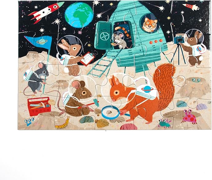 eeBoo: Space Exploration - 20 Piece Puzzle - 15 x 11 Kids Jigsaw, Oversized Glossy Pieces, Animals On The Moon, Preschool Puzzle, Age 3+
