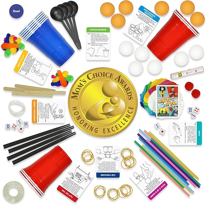 Funwares Minute of Fun Game - Minute to Win It Games for Kids, Adults, Teens, Families, Game Night, Gift for Home, Birthdays, or Travel. 2-12 Players! Original - 237 Challenges