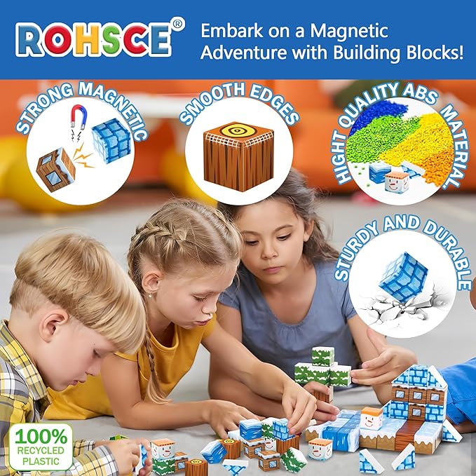 Magnetic Blocks Kids Building Toys, STEM Preschool Montessori Sensory Toys, Magnetic Building Blocks for Kids, Stacking Construction Toys for Boys and Girls, for Ages 3-12