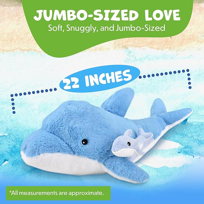 Mom and Baby Stuffed Animals for Boys & Girls, Safari Baby Shower Decorations, Nursery Decor, Zoo Animals for Toddlers, Quality Realistic Toys for Kids, Cute, Soft, Huggable, Squeezable (22" Dolphin)