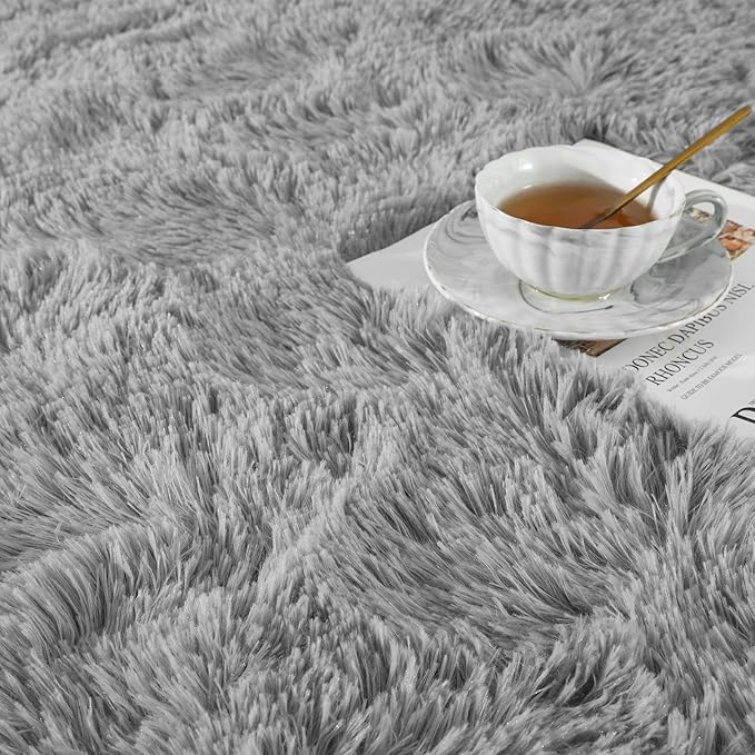 Ompaa Fluffy Grey Hallway Runner Rugs for Bedroom Bed Side Non-Slip, 2x6 Feet Long Carpet Rug Runner for Entrance Living Room Dorm, Plush Kids Playroom Baby Girls Nursery Decor Mats