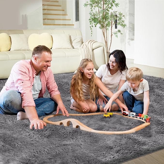 Ultra Soft Rug for Living Room, 6X9 Fluffy Shag Area Rug for Bedroom, Modern Shaggy Carpets Fuzzy Rug for Teens Dorm Nursery Home Decor Aesthetic, Upgrade Anti-Skid Durable, Grey