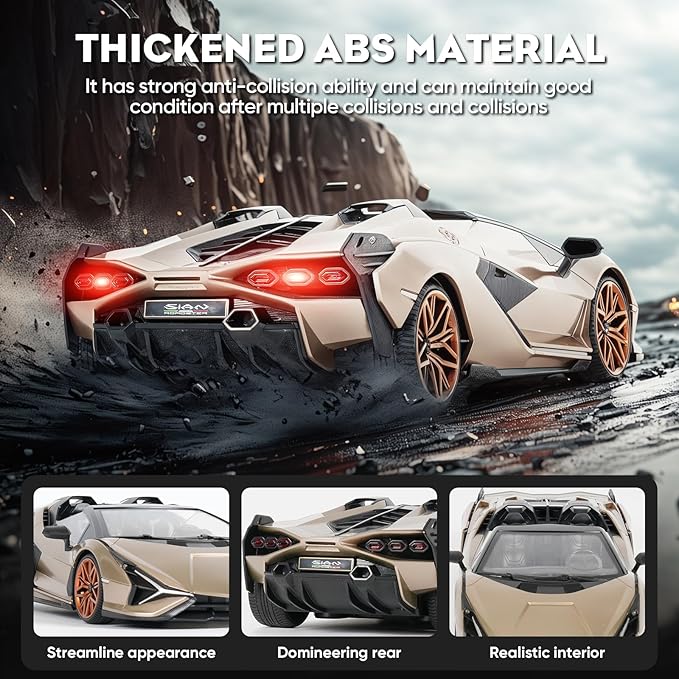 MIEBELY Lamborghini Remote Control Car, 1:16 Scale Lambo Toy Car 7.4V 500mAh Officially Licensed 12Km/h Rc Cars with Led Light 2.4Ghz Model Car for Adults Boys Girls Birthday Ideas Gift (Champagne)