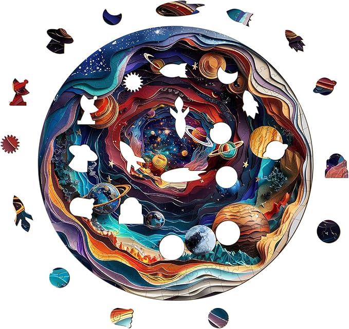 Wooden Puzzles for Adults, 3D Universe (L-300pcs) Wooden Jigsaw Puzzles Kids, 13.4 * 13.4in Unique Shaped Animal Wood Puzzles Adults, Wooden Animal Puzzles 3D Vision Flat Puzzle Gifts