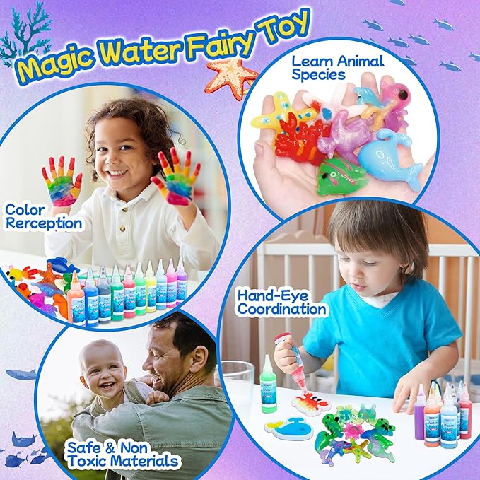 116PCS Magic Glow-in-The-Dark Gel Water Fairy Toy, Aqua DIY Elf Set with 18 Shape Molds, 100ml Gels, Water Squishy Kit, Make 150+ Water Animals,Christmas Birthday Gift, Arts Crafts STEM Kit for Kid