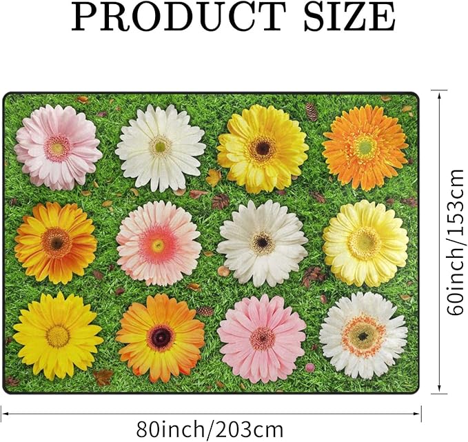 Classroom Carpets, Green Grass & Flowers Kids Playmat Rugs - 5x7 Ft Kids Carpet with Rubber Backing, Seats-12 Floral Classroom Seating Rug Play Mat Nursery Rugs for Children Bedroom School Elementary