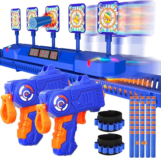 Fibevon Target for Nerf Guns, Electric Scoring Auto Reset Shooting Digital Running Targets, Moving Target for Nerf, Ideal Gift Toy for Kids, Teens, Boys & Girls Aged 5 6 7 8 9 10 11 12 13