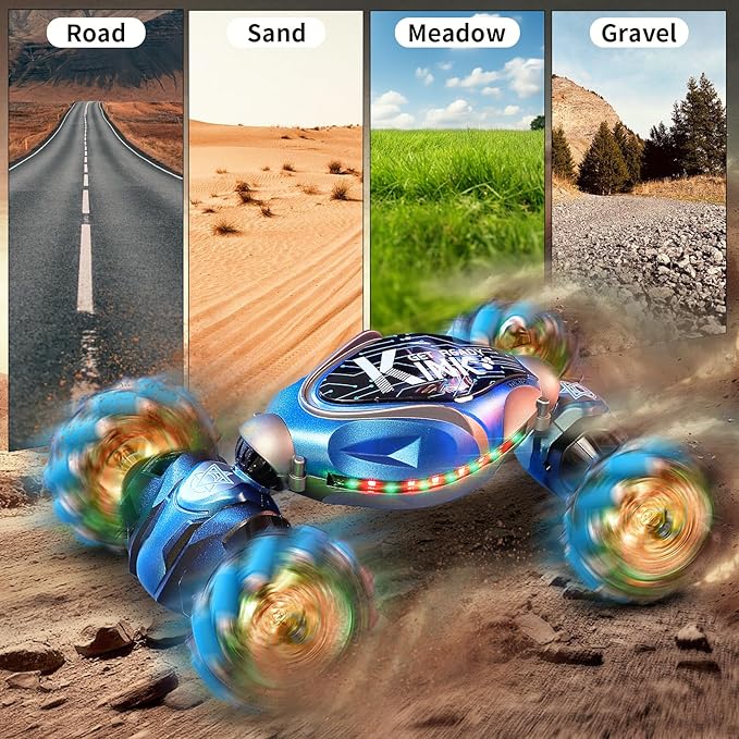 Remote Control Stunt Car, Gifts Toys for Boys 4-12 Year Old, Gesture Sensing RC Cars 2.4GHz 4WD Drift Hand Controlled Twist Cars, Off-Road 360° Rotating Transform Cars with Lights & Music