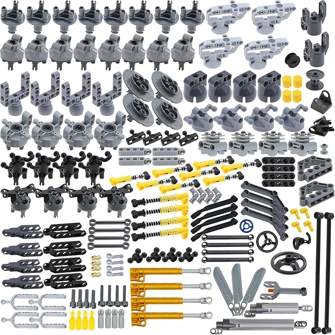 Domoni 169PCS Pro Suspension & Steering MOC Kit - Adjustable Shock Absortbers, CV Joints & 4WD Axles for Technical Crawlers | Full Steering Gearbox System | STEM Engineering Parts for RC Car Builders