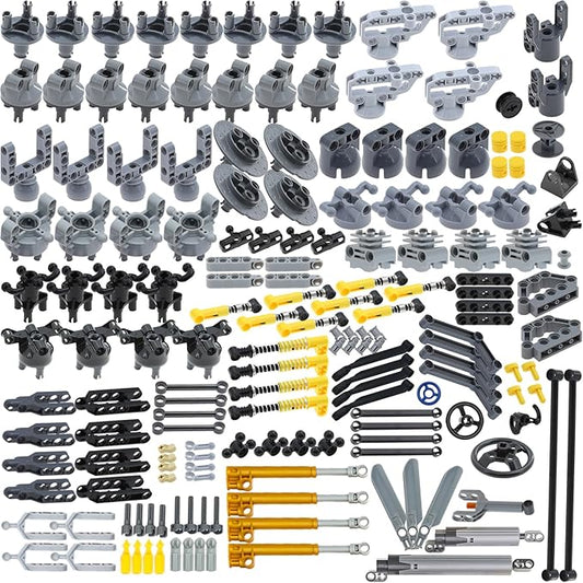 Domoni 169PCS Pro Suspension & Steering MOC Kit - Adjustable Shock Absortbers, CV Joints & 4WD Axles for Technical Crawlers | Full Steering Gearbox System | STEM Engineering Parts for RC Car Builders