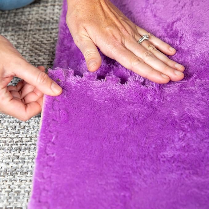 16 Piece Carpet Squares Puzzle Mat 49" x 49" Plush Interlocking Carpet Tiles, Foam Floor Tiles for Baby Play Mat - Kids Soft Play Floor Mats, Anti Slip Jigsaw Flooring Playmat Playroom Rug (Purple)