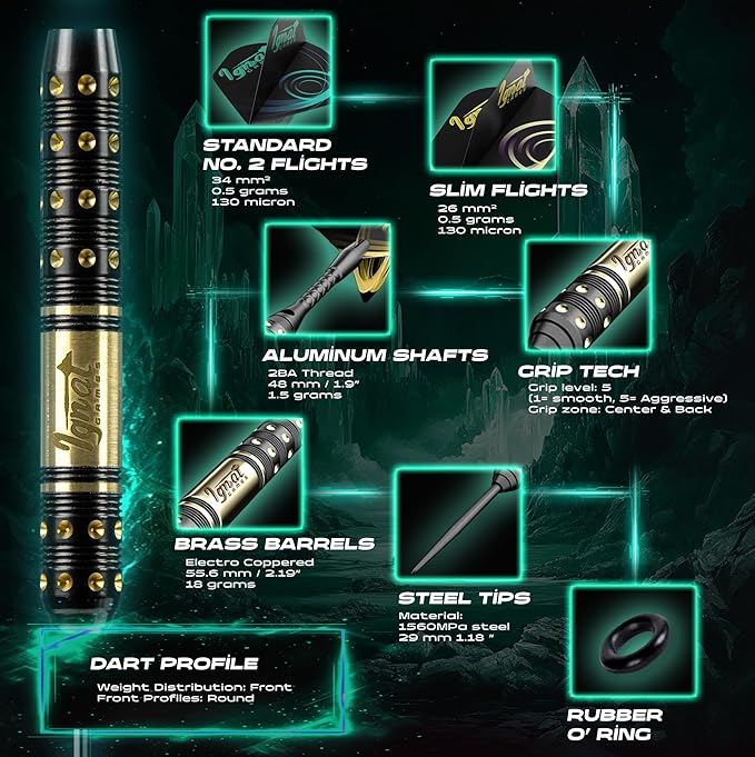 IgnatGames Steel Tip Darts Set - 3/6/12 Pack Brass Darts Metal Tip Set with Exquisite Case - Aluminum Shafts, 2 Sets of Flights, Dart Tool & Sharpener