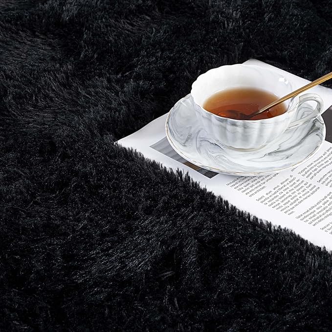 Ompaa Black 8x10 Feet Large Area Rugs Fluffy Living Room Carpet, Wall to Wall Big Shag Rug for Bedroom Kids Playroom Classroom Nursery Home Office Decor